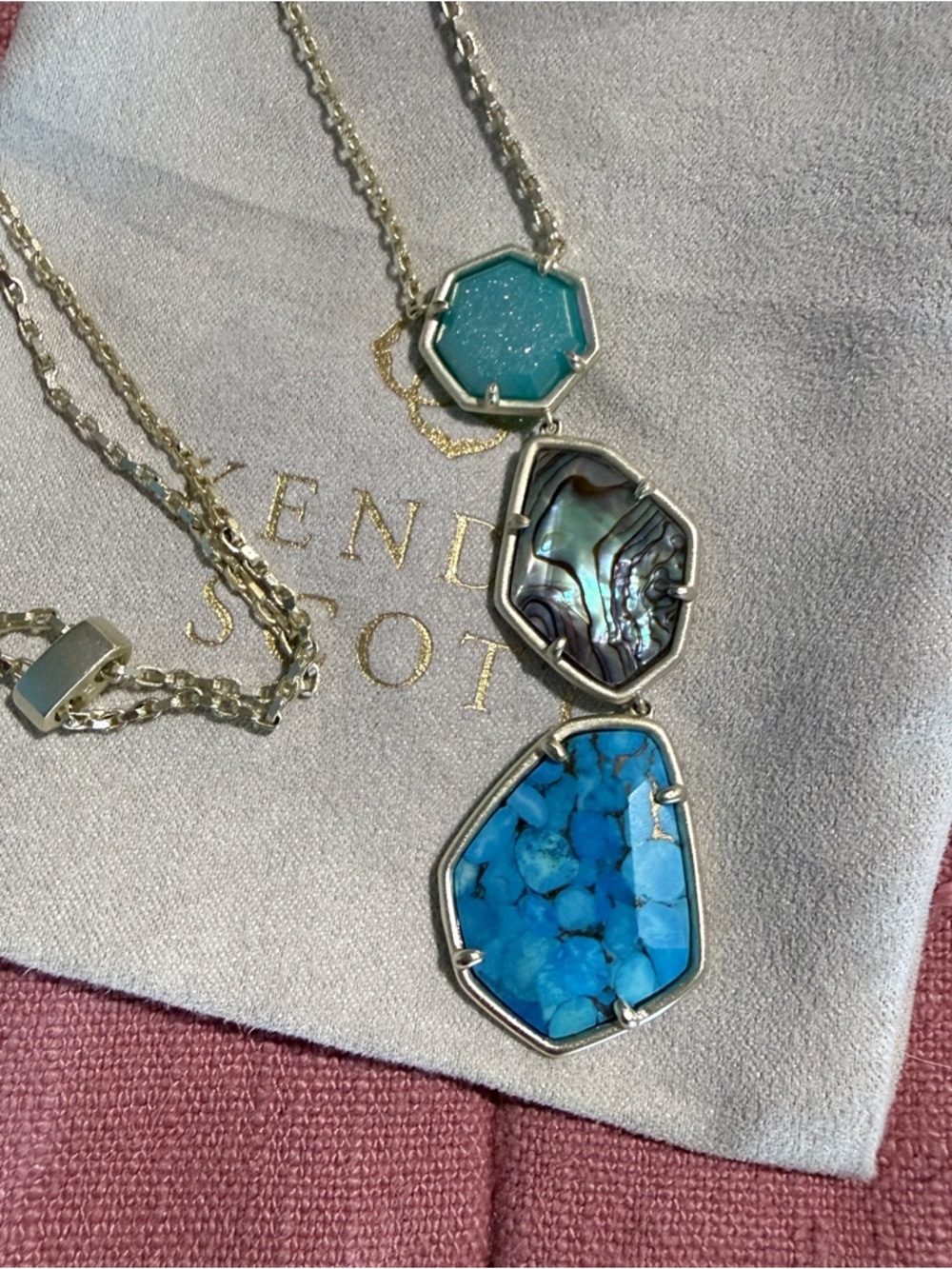 Kendra Scott Blue Drusy Triple-Stone Nina Necklace